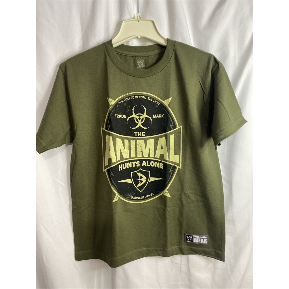 WWE Batista The Animal T-Shirt Youth L Olive Green Excellent Graphic Tee 2014